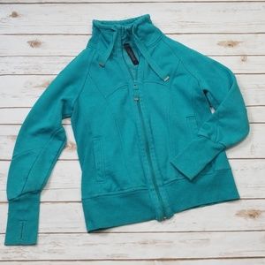 Teal green zip up crew cut jacket